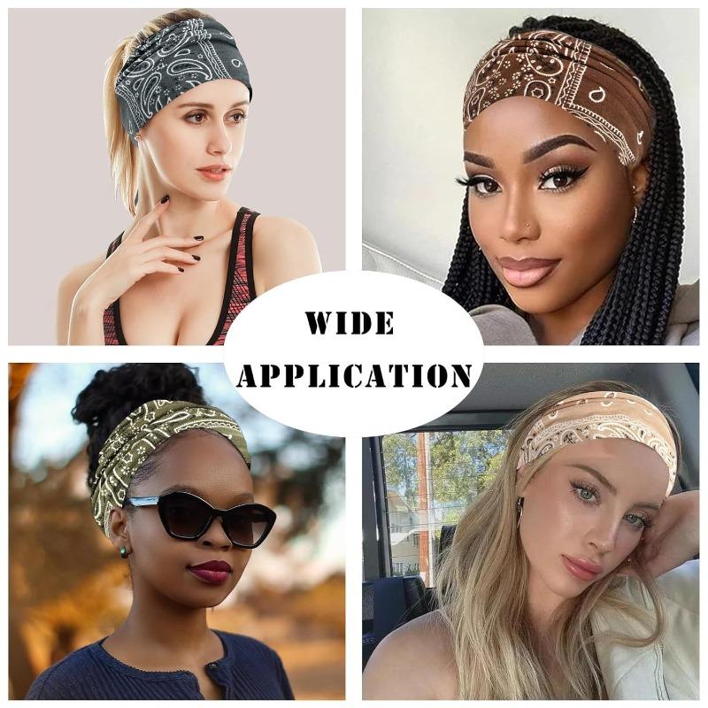 Cashew Flower Hairband Paisley Pattern Wide Headband Sports Yoga Sweat-absorbing Elastic Cotton Headscarf Headwear for Women