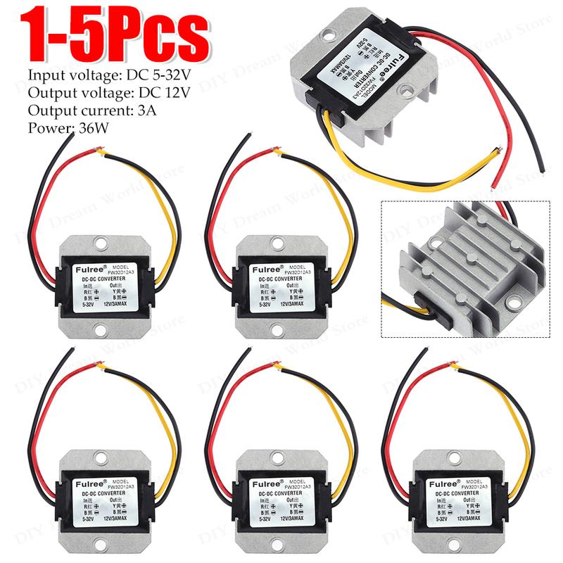 1-5 Piezas DC-DC 5-32V a 12V 3A Estabilizador de Voltaje Automático Convertidor de Potencia Regulador Inteligente Elevador Reductor Disipación de Calor