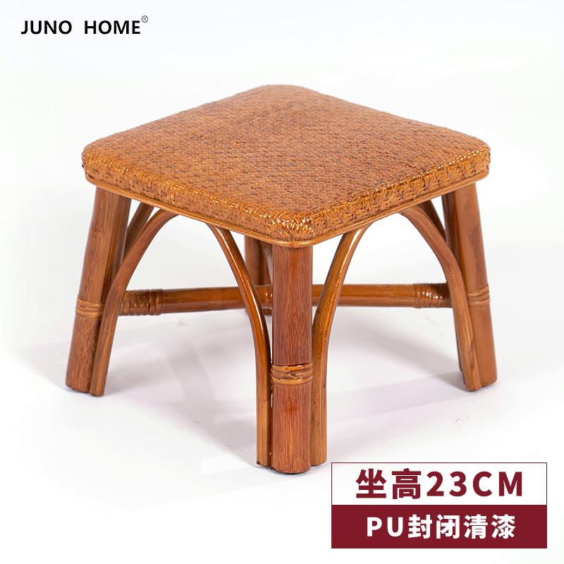Handmade Wicker Rattan Small Square Ottoman Natural Fiber Shoe Bench for Entryway Home Bedroom Living Room