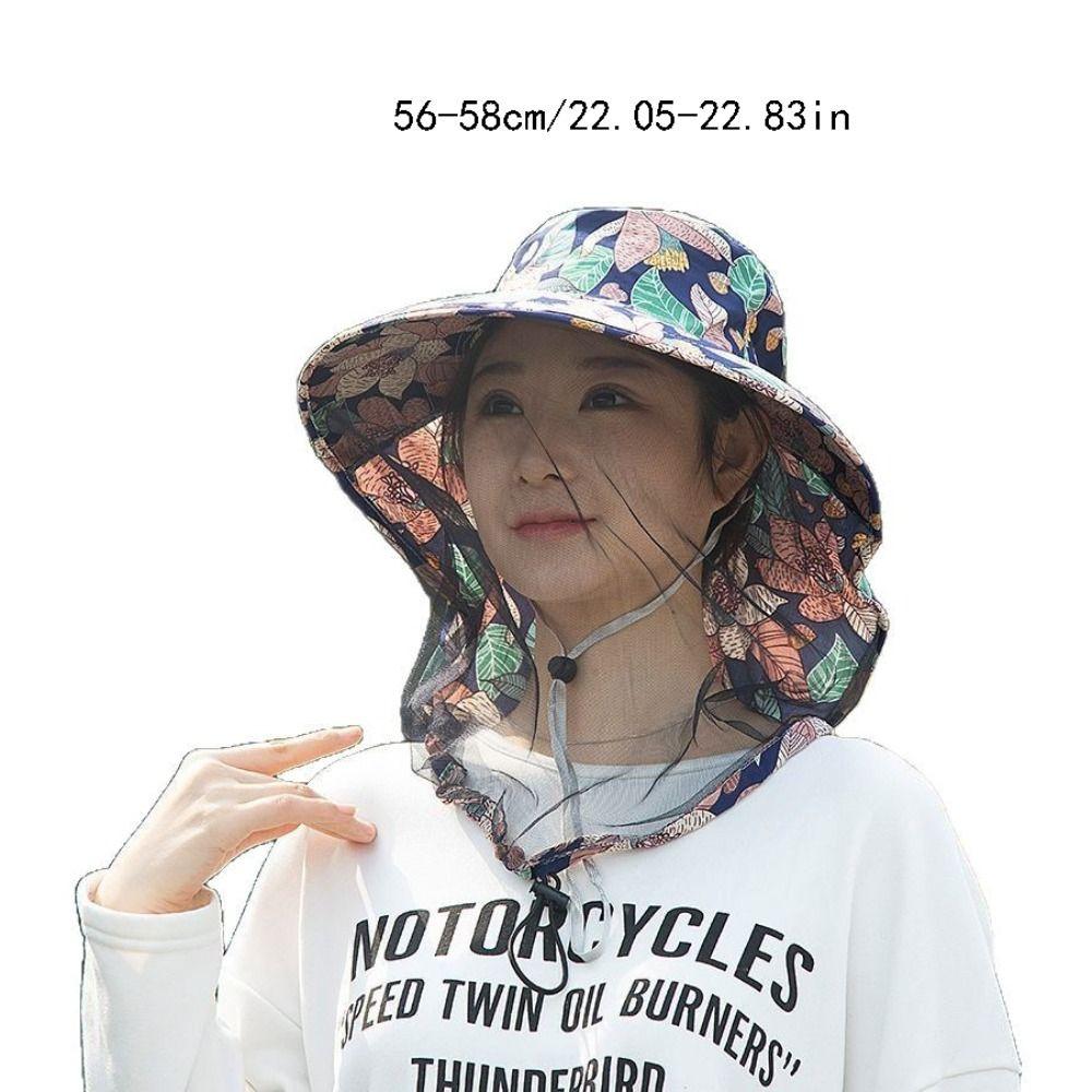 Printing Bee Mosquito Hat UV Protection Face Mask Mesh Tea Picking Hat Sun Protection Breathable Sunshade Shawl Cap Hiking