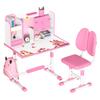 2Pcs Kids Study Desk Chair Set Height Adjustable Tiltable Desk And Chair School Study Desk And Chair Bedroom With Foot Pedal