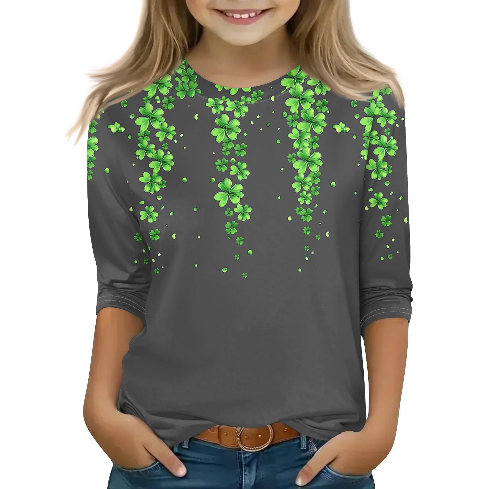 

Топы с принтом для девочек 5-16 лет с круглым вырезом и рукавами 3/4 Футболки Модные топы Наряды Футболки 130