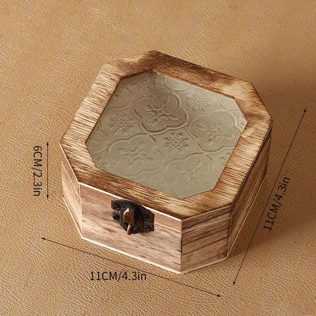 Wooden Storage Box Gift Gifts Semi Transparent Glass Lid Sturdy Organizer Ornament for Bedroom