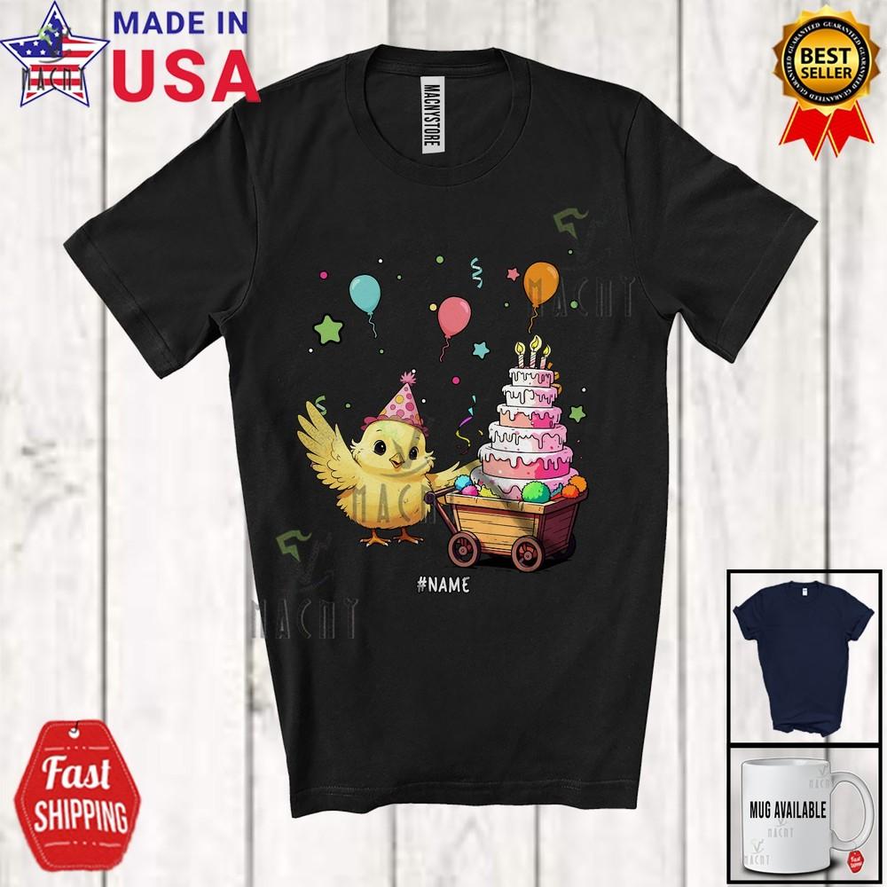 Custom Name Chicken with Cake Lovely Birthday Party Animal Lover T-Shirt M