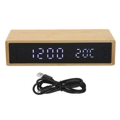 Bambus Digitaler Wecker Kabelloses Laden 3 Weckzeiteinstellungen Temperaturanzeige Dekoration