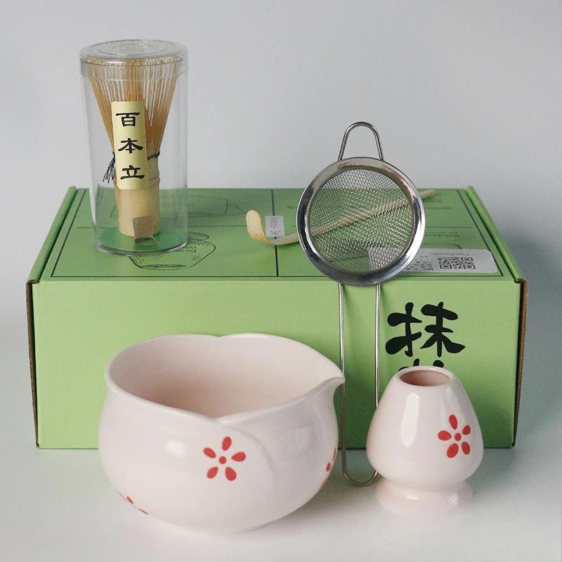 8pcs Cherry Blossom Pink Matcha Bowl With Matcha Whisk Set Japanese Tea Set Include Cha Bowl With Spout Gift For Matcha Lover