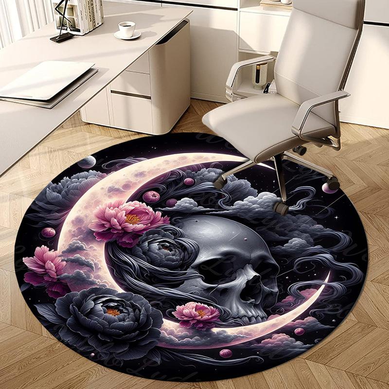 1pc Office Carpet Chair Mats Moonlit Skull with Flowers Yin-Yang Perfect for Decorating Office Chairs, Living Rooms, Or Bedrooms.YDT229