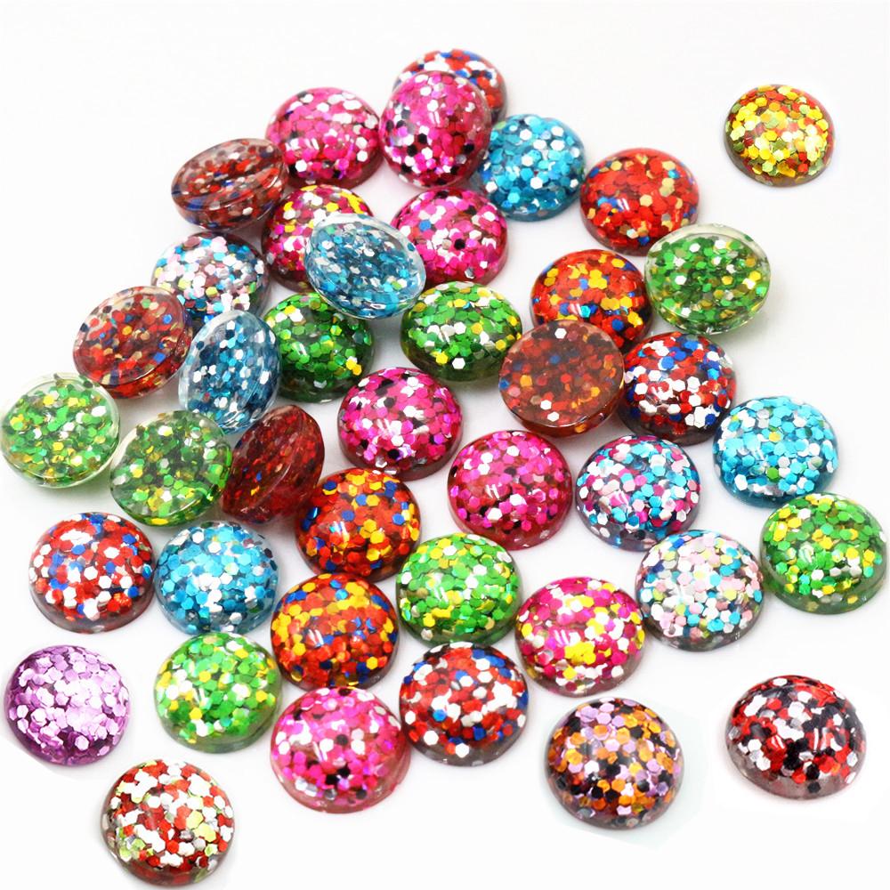 40pcs 12mm Resin Cabochons Dome Sequin Build-in DIY Jewelry Making Accessories Findings for Necklace Earrings