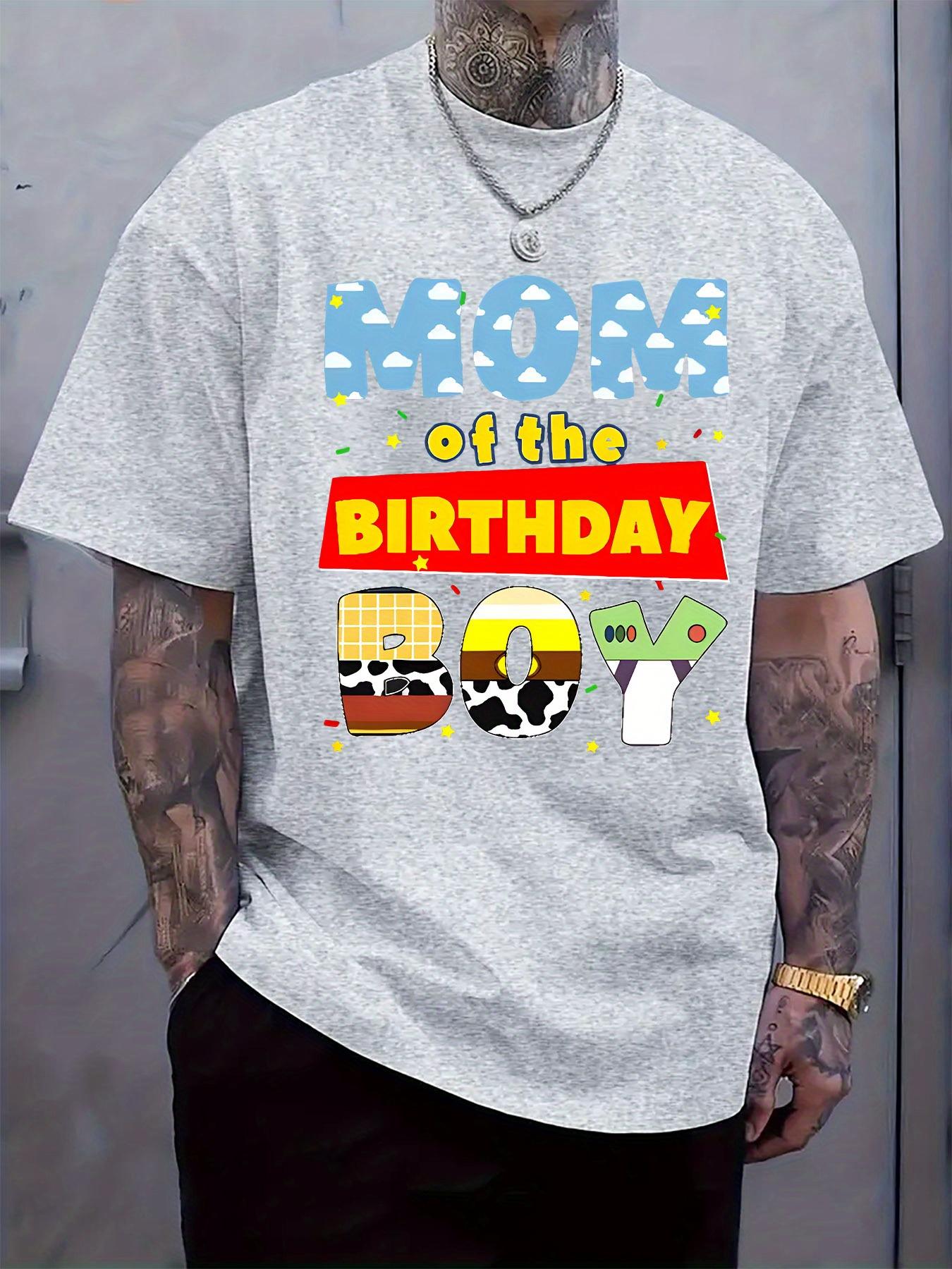 Mom of the Birthday Boy Graphic Tee - Casual Crew Neck Short Sleeve T-shirt for Men XL