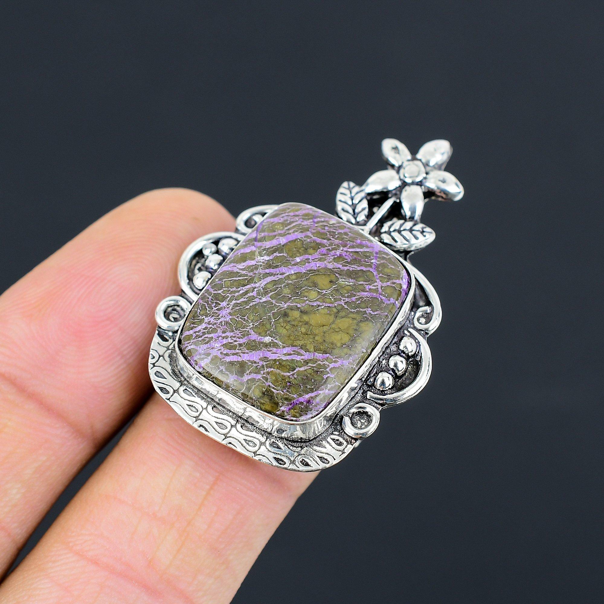 Womens day Deal 925 Sterling Silver Purpurite Stone Stackable Flower Ring Size 8 8