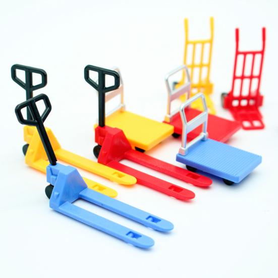 Miniature Dollhouse Accessories Platform Trolley Fork Lift Hand Cart Set Doll House Scene Ornament Mini Flat Cart Pallet Truck Dolly