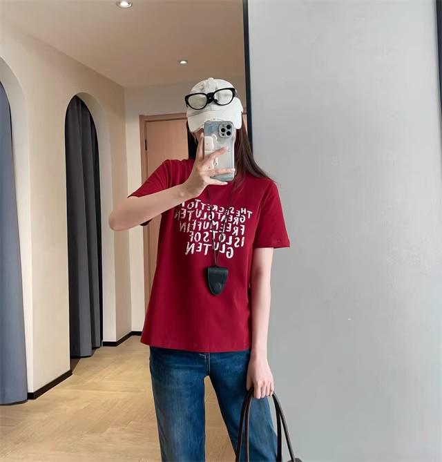 

2026 Stylish Red Round Neck Slimming Women s T-shirt with Letter Print One Size красный