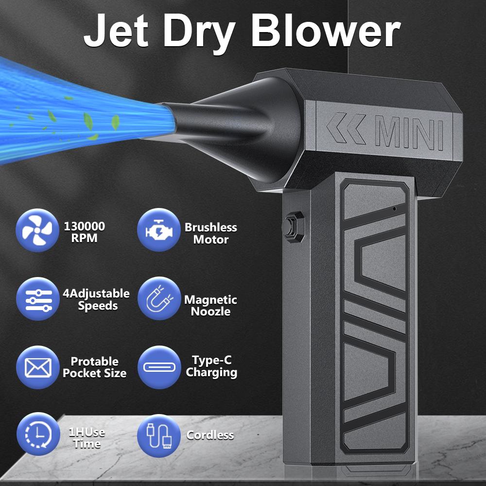 Portable Car Fan Type-C Charging Cleaning Blower Tool 5 Outlet Nozzles Turbo Jet Fan Blowing Snow Electric Air Duster 130000RPM