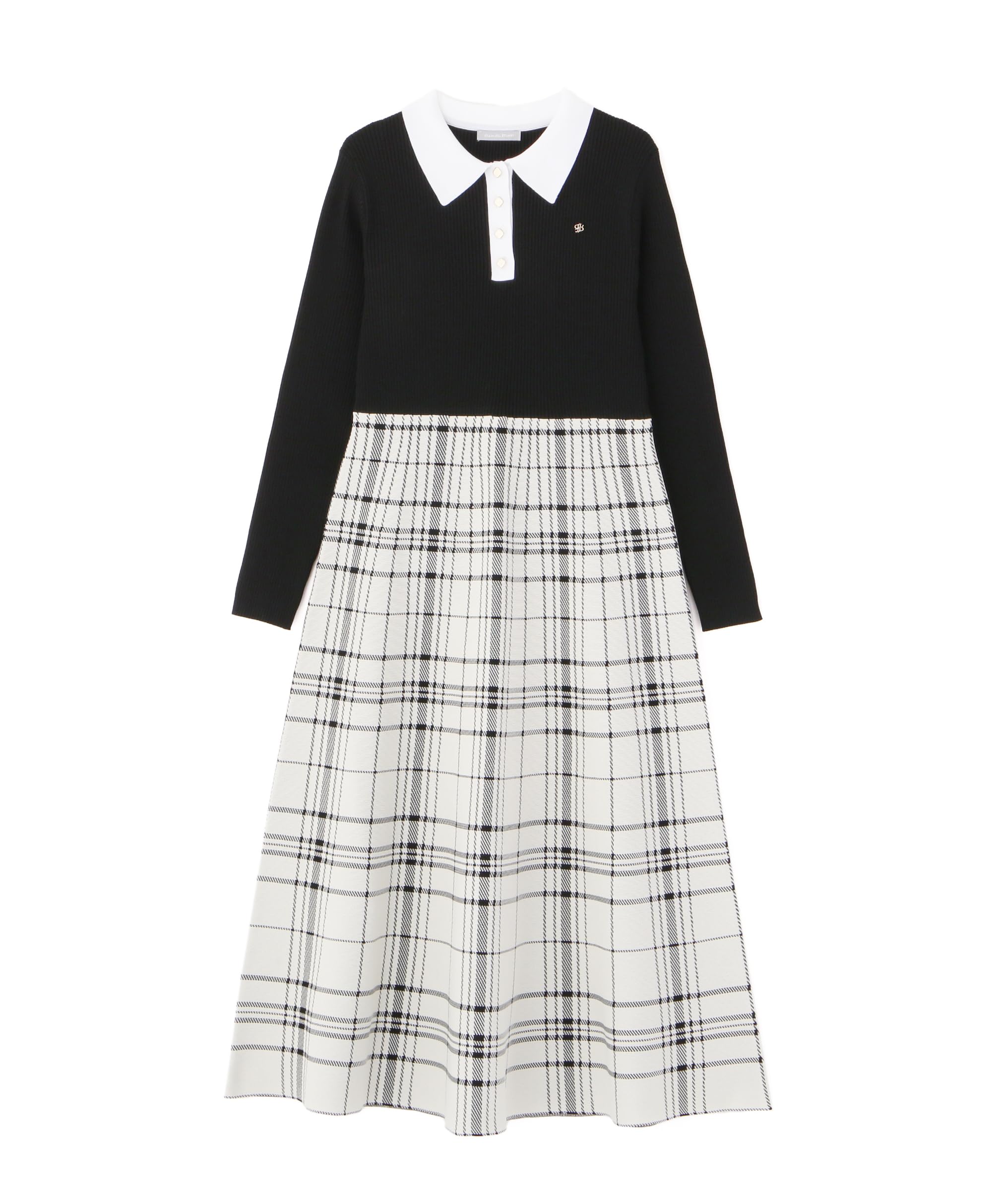 

от Jill Повседневная рубашка поло Переключающийся клетчатый трикотаж Черный [Jill Stuart] Платье, Платье, Женское, чёрный