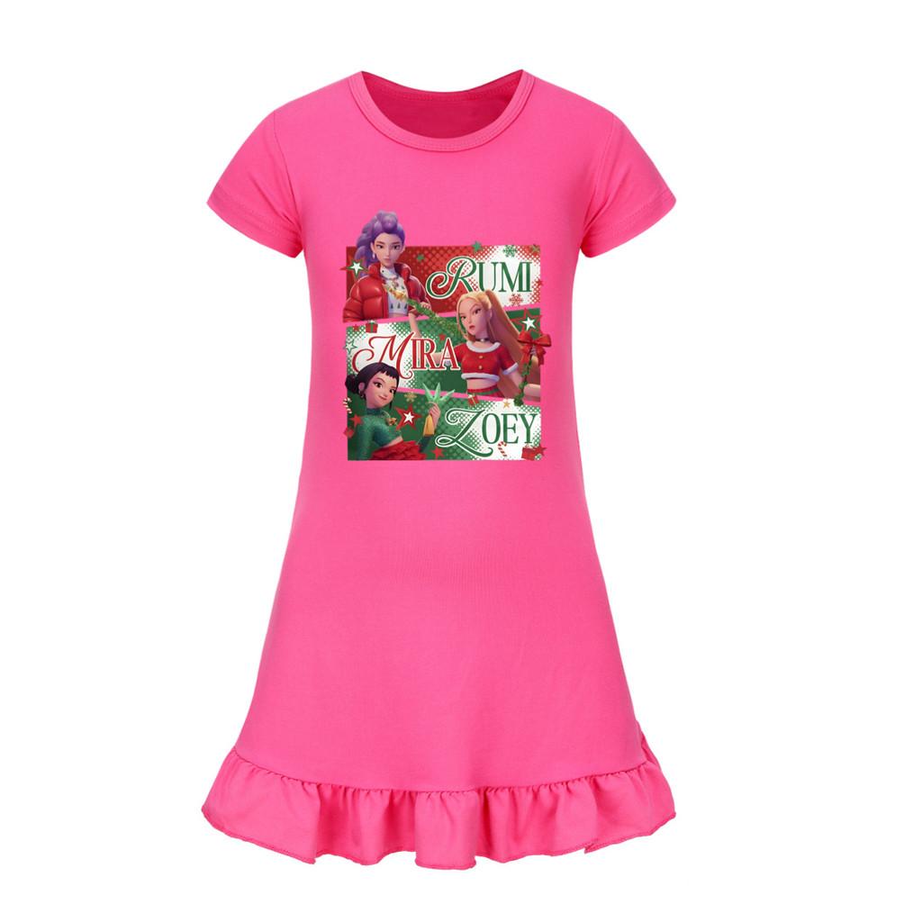 5167 Kids Girls Christmas New Year Mira Zoey Rumi Printed Ruffle Short Sleeves Casual Dress