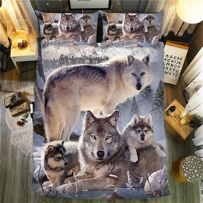 3D-gedrucktes Bettwäscheset mit Schneewolf-Tier, Einzel-, Doppel-, Queen- und King-Bettbezug-Set, Twin- und Full-Size-Bettwäsche für Kinder, Erwachsene