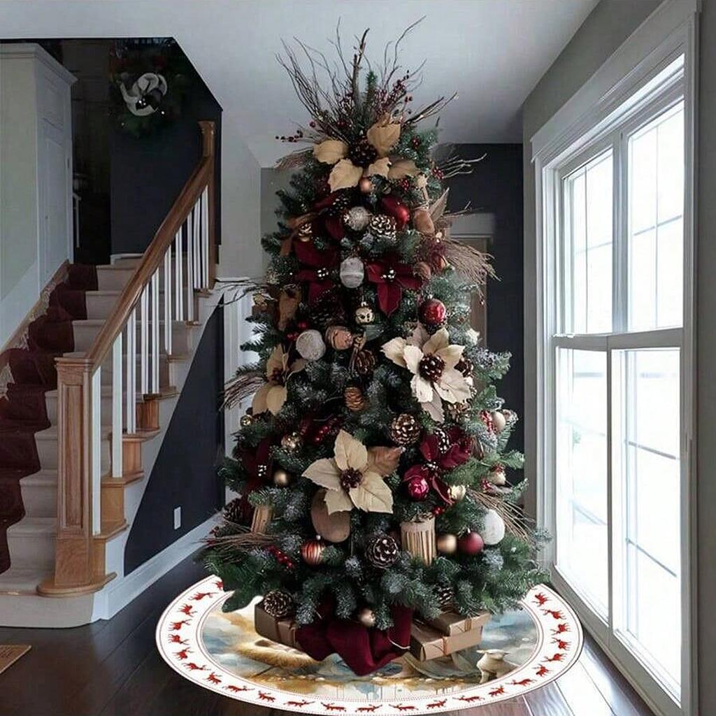 Zlatá vločka Sukně pod vánoční stromek se zlatými třpytivými vločkami Zimní sváteční dekorace Vánoční atmosféra Sukně pod stromek