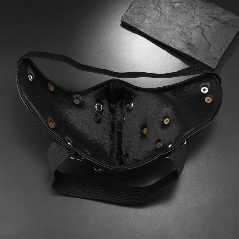 Rivet Chain Embellished PU Leather Face Mask Punk Gothic Cosplay Props For Theater Parties Halloween Costume Event