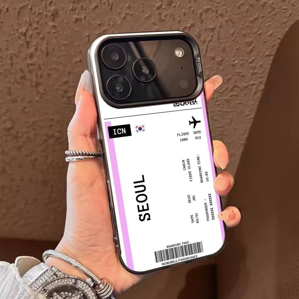 Boarding Pass Plane Ticket Phone Case For iPhone 17 16 15 14 13 12 11 Pro Max Plus Silver candy Matte Cover