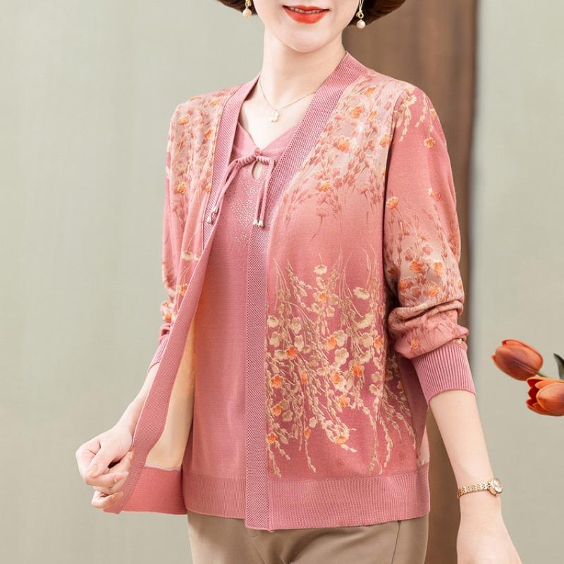 New Middle-aged and Old Mother Knitted Sweater Grandma Spring and Autumn Sweater Middle-aged Women's Top Autumn Clothes