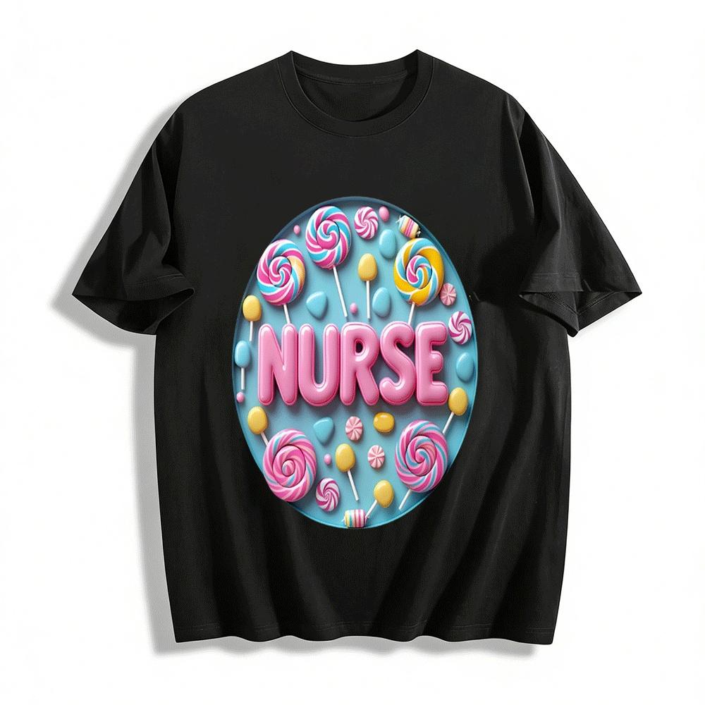 Candy Style NURSE Print Casual Top Nurse Themed Comfort T-Shirt Pure cotton T-shirt XXS