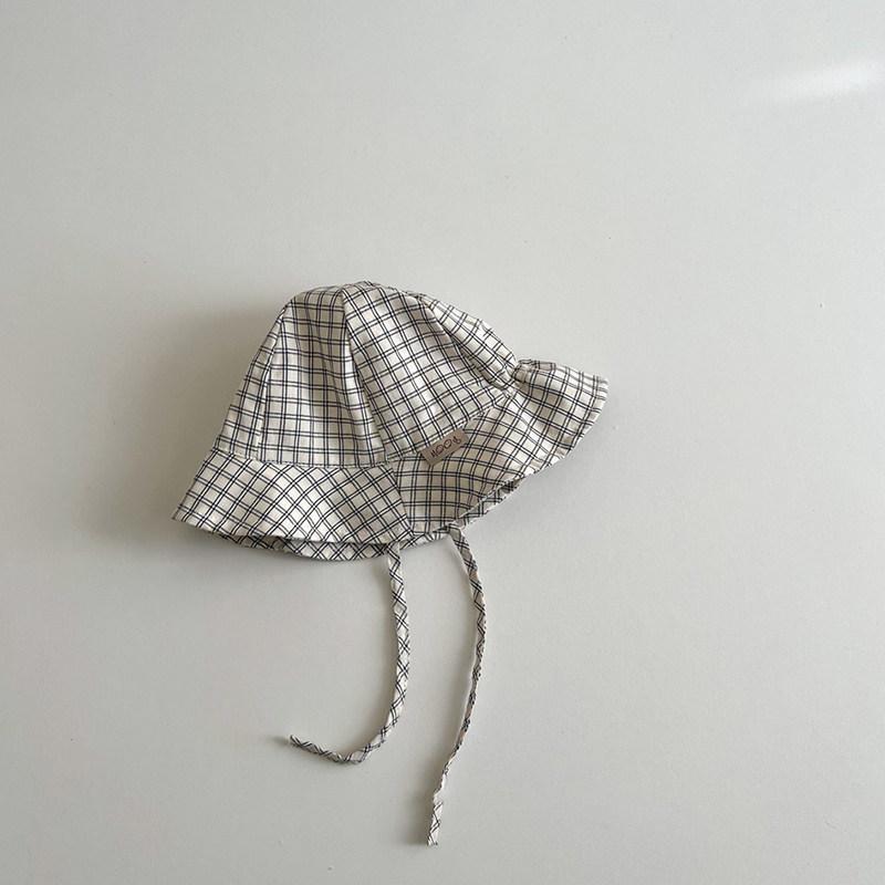 Summer Baby Bucket Hat Plaid Striped Lace-up Wide Brim Sunshade Fisherman Cap Infant Boys Girls Outdoor Sun Hats
