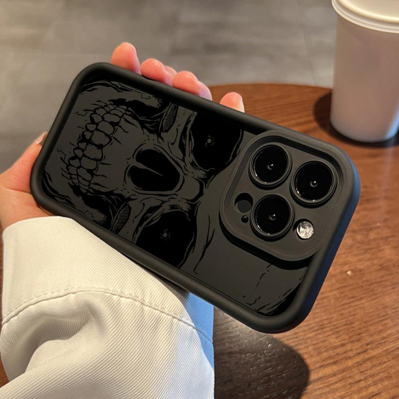 Minimalist Black Skull Pattern Silicone Soft Phone Case For iPhone 17 16 15 Pro Max 14 13 12 11 Pro 17 Air 16E XS X XR Cover