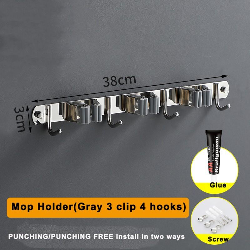 Hanger Heavy Duty Stainless Steel Space Saving Mop Rack Organizer Laundry Room Broom Holder Storage Hook Wall Mount