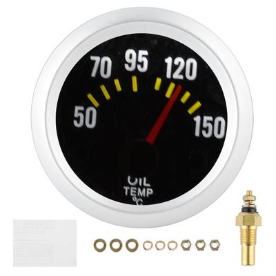 12V 2in Oil Temperature Gauge 50150 Celsius White Backlight Carbon Fiber Style Dial with Sensor