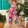 Salopette Vintage en Coton et Lin pour Femme, Imprimé Floral, Coupe Ample, Sans Manches, Jambes Larges, Combinaison Décontractée avec Bretelles Réglables