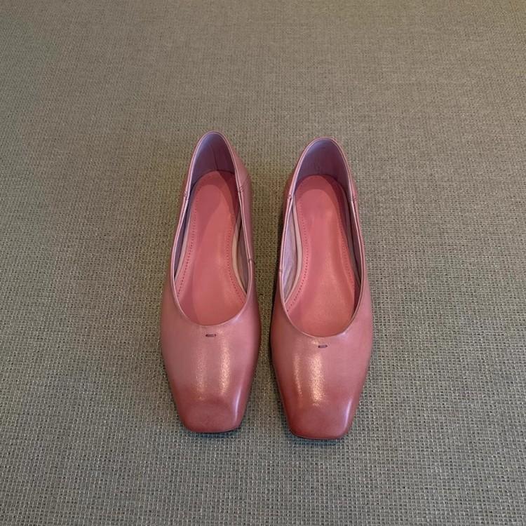Schafslederversion~ Quadratkopf minimalistischer Feenstil Französische flache Schuhe Oma-Schuhe Ein-Pedal flacher Ausschnitt Ballett-Einzelschuhe Frau