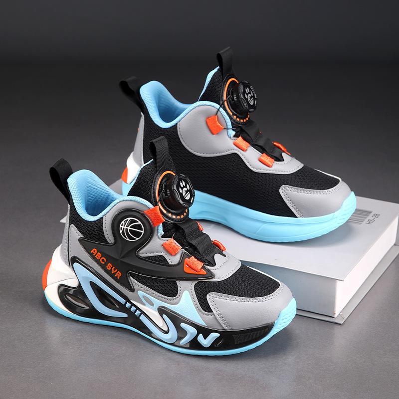 2025 Spring New Breathable Mesh Children's Sports Shoes Rotating Button Boys Basketball Shoes Children's Casual Trendy Shoes