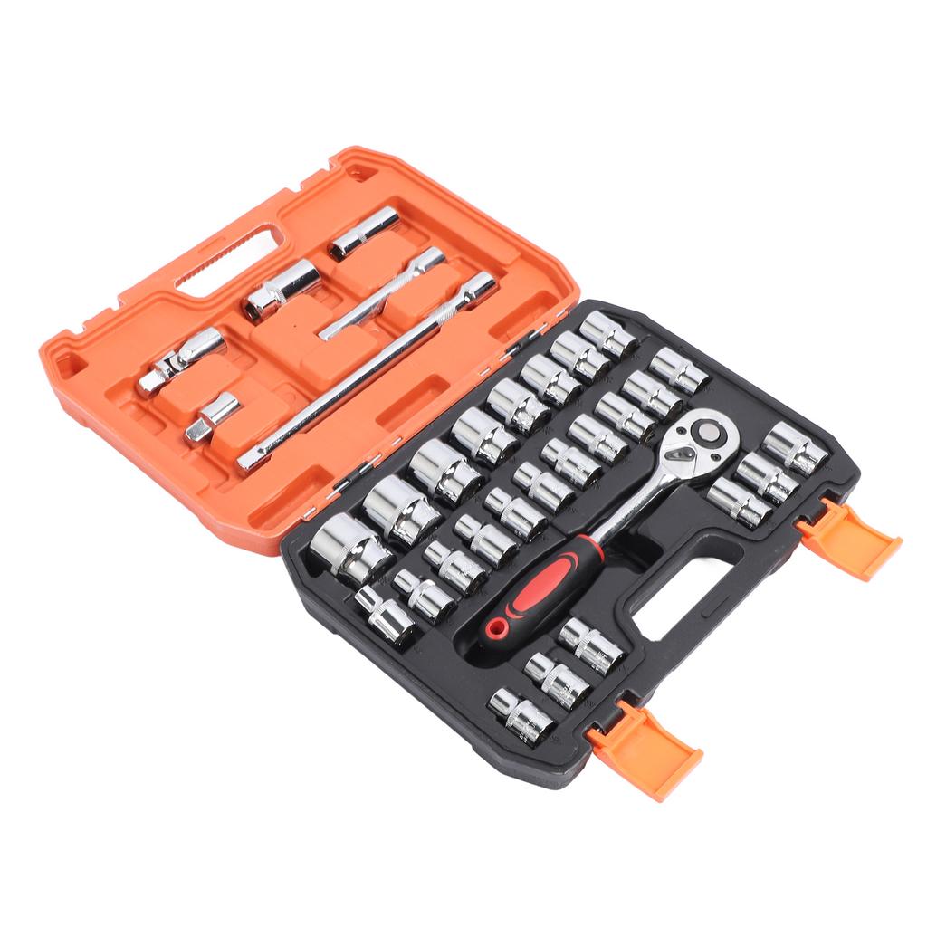 32 Pieces Set 1 2 Inch Drive Sockets Metric 6 Point 12 Point Socket CrV Ratchet Wrench Extension Bar Tool Kit