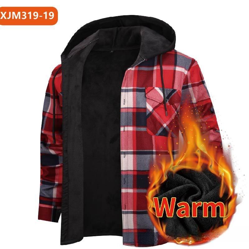 

Men s Warm Thick Fleece Plaid Shirt Jacket Sherpa Lined Hoodie Flannel Shirts Outwear Winter Coat with Pockets Button Down Jackets with Hood for Men 3XL
