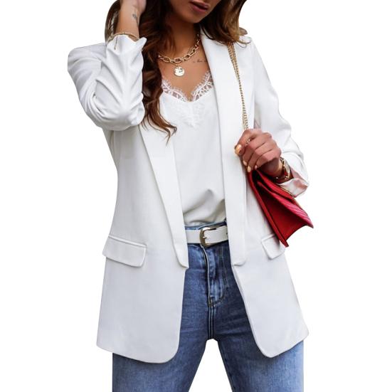 Chic Lady Autumn Lapel Solid Color Slim Fit Coat Long Sleeve Women Jacket Blazer
