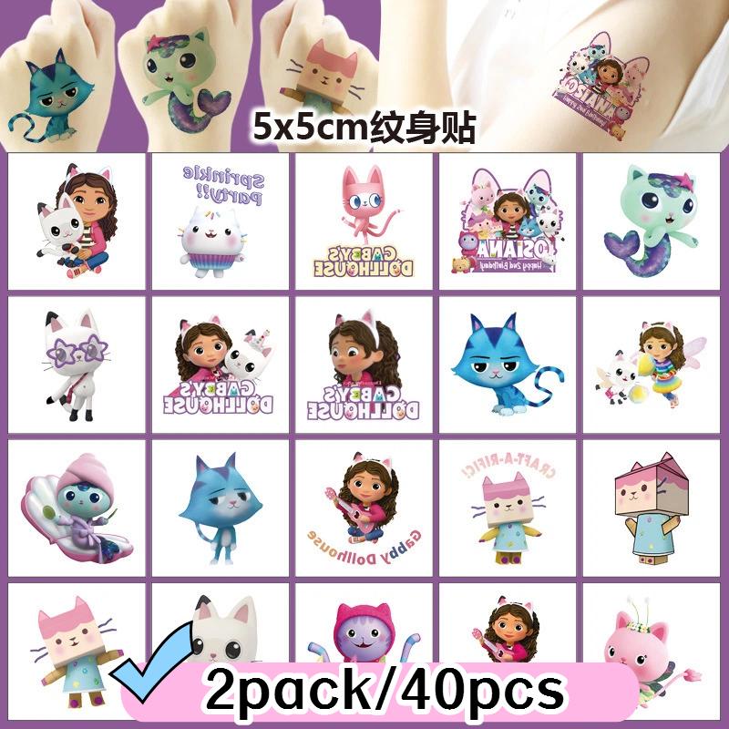 Cartoon 20PCS Cute Gabby Dollhouse Cats Tattoo Stickers Kawaii Anime Children Waterproof Tattoos Sticker Pack Kids Girl Gift Toy