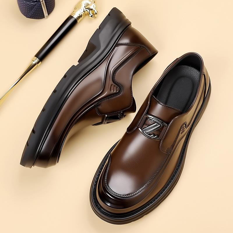 Fashion Round Toe Leather Loafers Men Classic Trend Man Casual Shoes Casual Leather Mle Oxford Shoes Thick Bottom Walking Shoes Slip-On