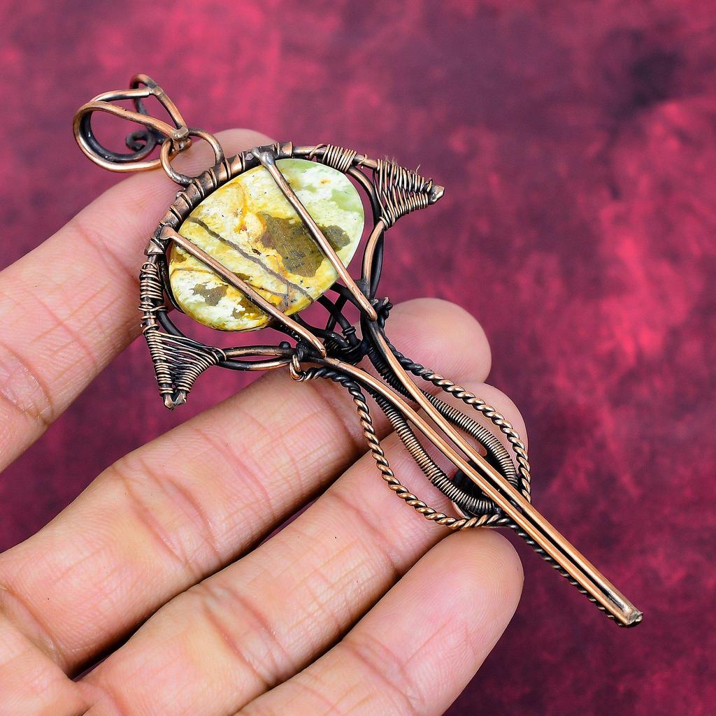 Australian Chrome Chalcedony Pendant Copper Wire Wrapped Jewelry Gemstone Pendant