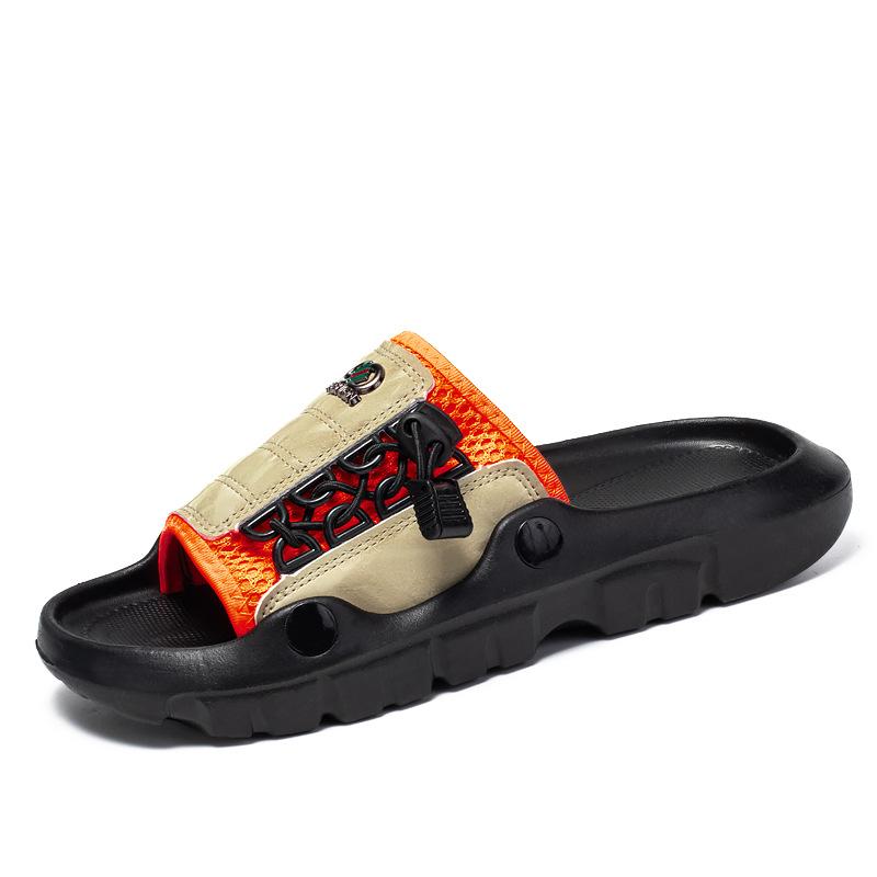 

Slippers men s summer wear non-slip soft sole one-word drag fashion outdoor leisure beach sandals 44
