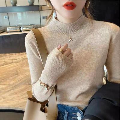 Autumn and Winter Long Sleeved Knitted sweaterWomen's Half High Neck Base shirtVersatile Warm Long Sleeved Slim Fit Top