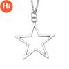 Hi New Simple Vintage Antique Silver Color Hollow Star Pendant Necklace for Women Girls Fashion Five-pointed Star Jewelry