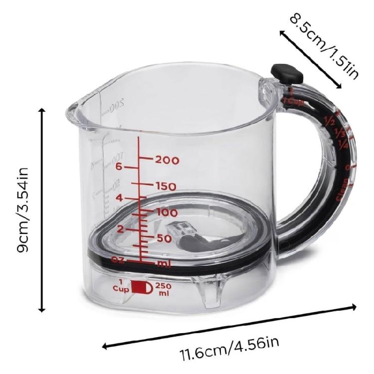 Precisions Kitchen Adjustable Measuring Cup 4 Convertible Capacities Nonslip Base for Accurate Dry and Liquid Items