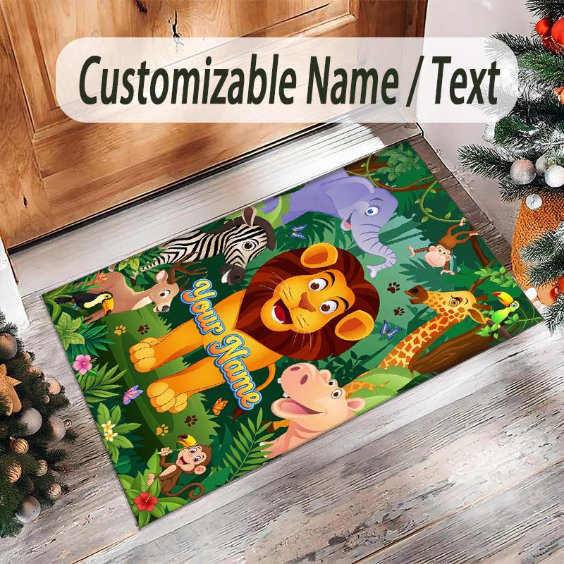 Animals Theme Crystal Velvet Floor Rug Personalized Custom Name Text Warm Carpet Home Decoration