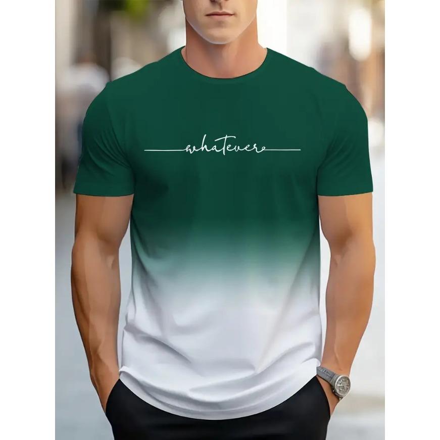 Gradient Letters Crew Neck Short Sleeve Alphabet Print T-Shirt Casual Weekend Wear for Men and Teens Vacation Resorts Spring/Summer/Fall