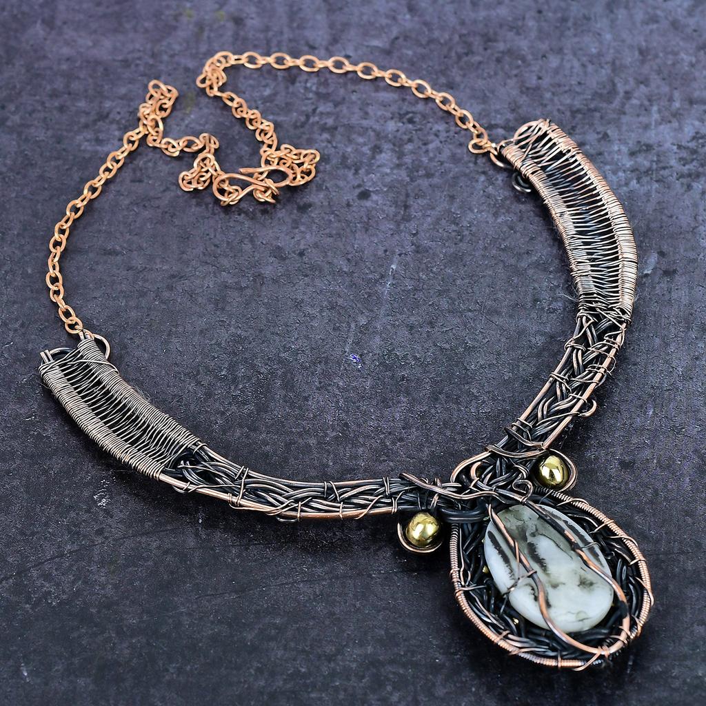 Moonstone Gemstone Handmade Copper Wire Wrap Jewelry Necklace 18" ET-4943
