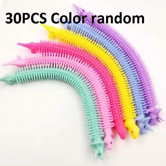 30-3PCS Funny Unicorn Pull Worm Noodle Fidget Toys Stretch String TPR Rope Anti Stress Toys String Stress Relief Autism Vent Toy