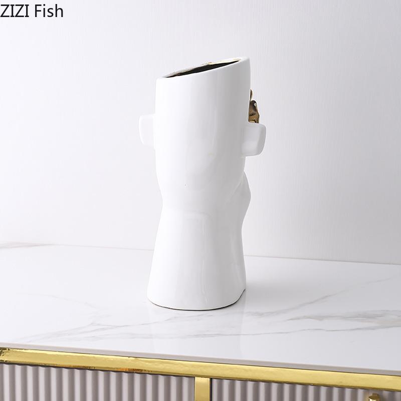 Gold-plated Relief Rose Ceramic Vase Character Flower Pot Desk Decoration Flower Arrangement Floral Vases Room Aesthetic Decor