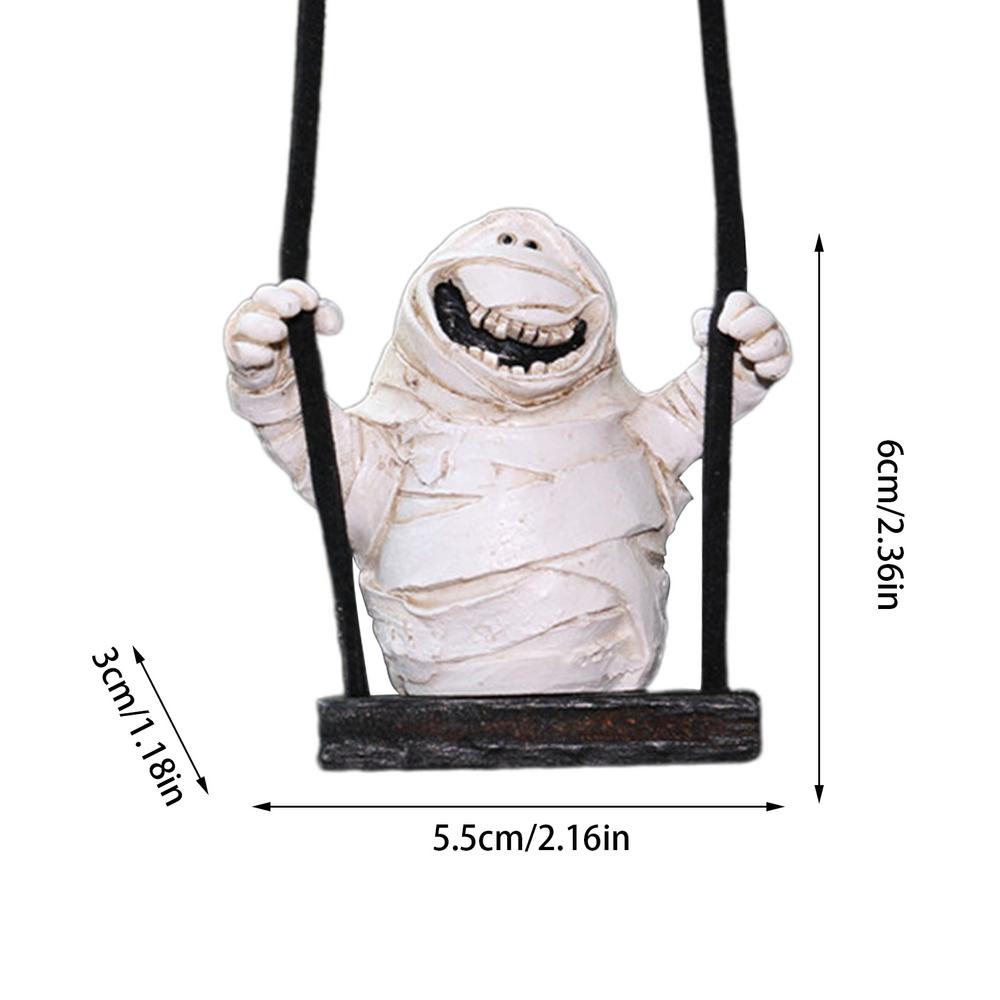 Geist Rückspiegel Anhänger Mumie auf einer Schaukel Automobil Rückspiegel Anhänger Puppenanhänger für Mädchen Frauen Autoinnenraum Zubehör für