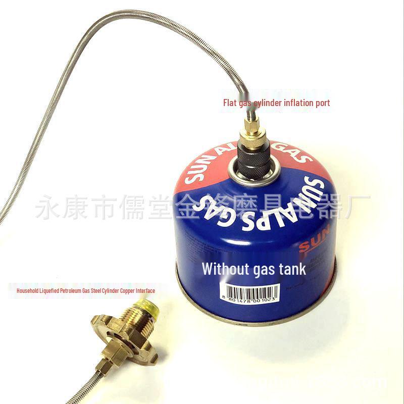 Outdoor Gas Canister Adapter: Flat To Liquefied Valve Converter and Hose Connection.