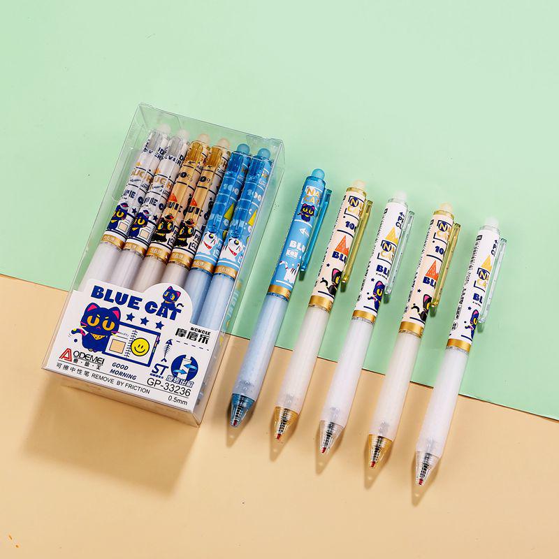 Thick Barrel Erasable Click Pen 0.5mm Bullet Tip, Blue/Black